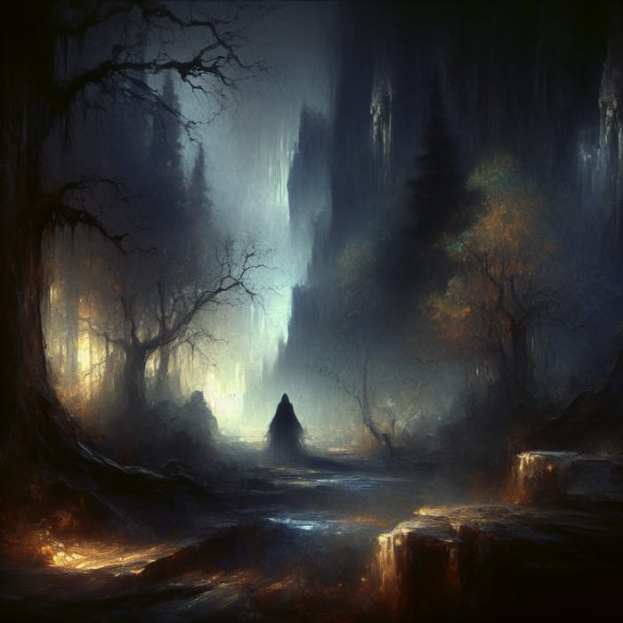 Mysterious Figure in a Foggy Forest - Gothic Fantasy Art