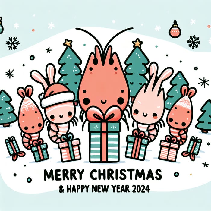 Merry Christmas & Happy New Year 2024 Shrimp Family Greeting Card