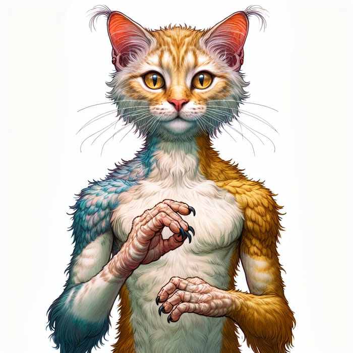 Fantastical Human-Cat Hybrid Illustration