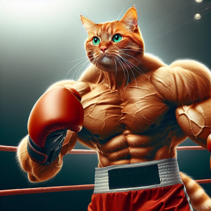 Muscular Cat Boxing: Fierce Feline in the Ring