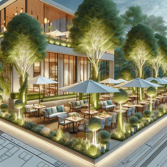 Tranquil Terrace Design: Enchanting Trees at Restaurant