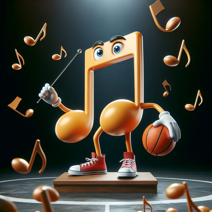 Cartoon Music Note: Basketball Conductor in Action