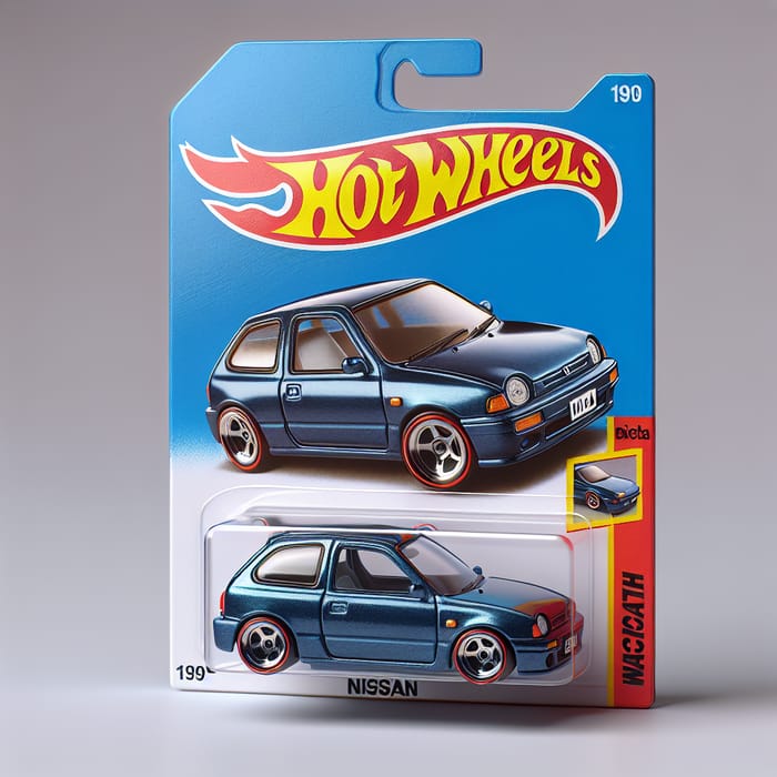 Miniature Dark Blue Nissan Micra 1989 Silver Wheels Hotwheels Toy in Box