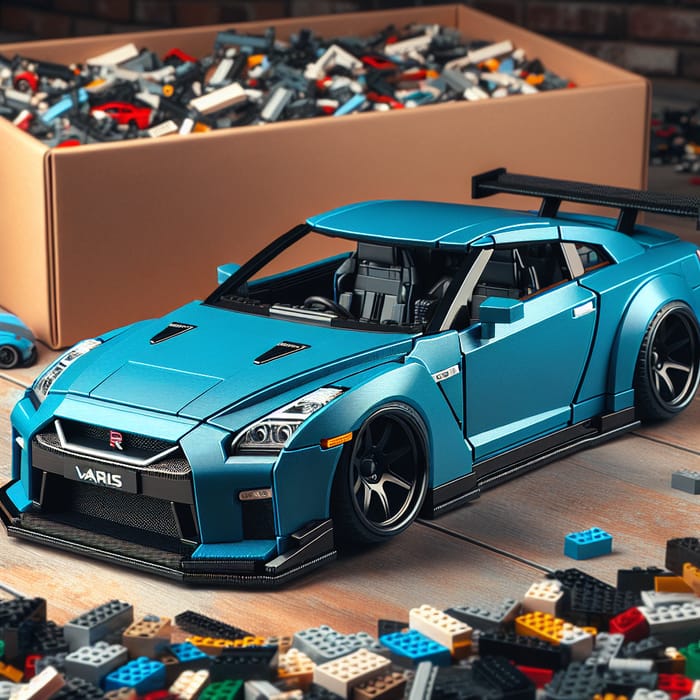 Lego Blue Nissan GTR with Varis Body Kit & Lego Box