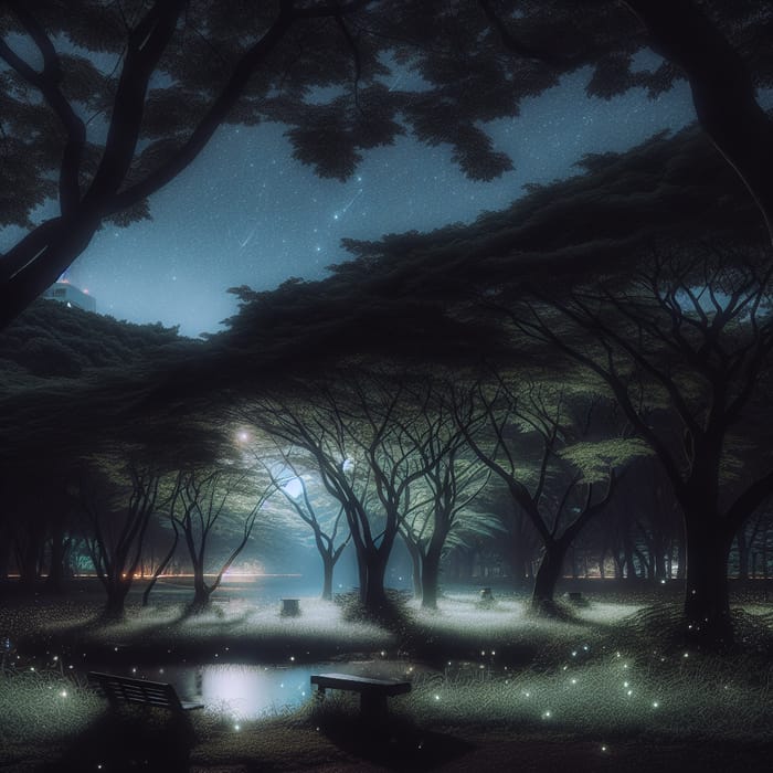 Enchanting Night in the Dark Park with Starlight