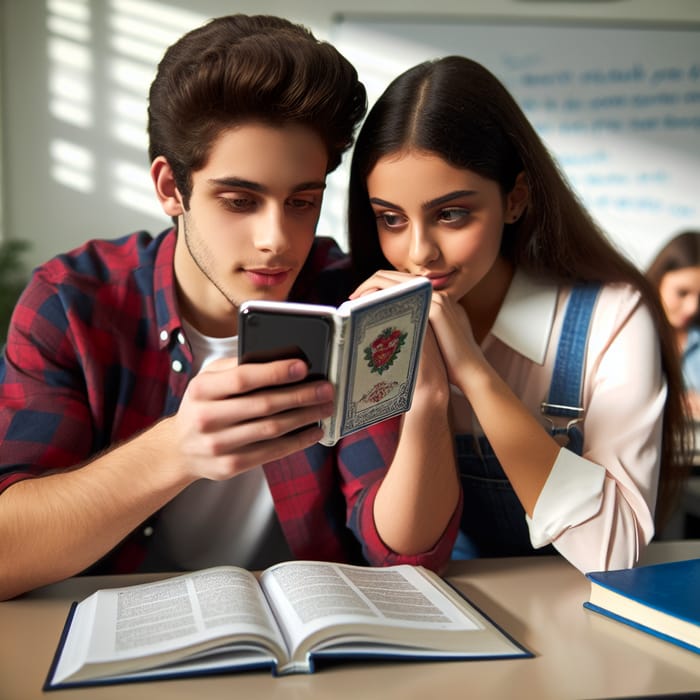 Two High School Students Secretly Using Mobile Phone in Class