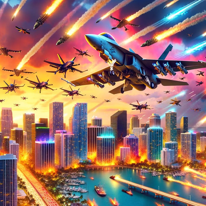 Miami Skyline Drone Invasion: Intense Battle Scenario
