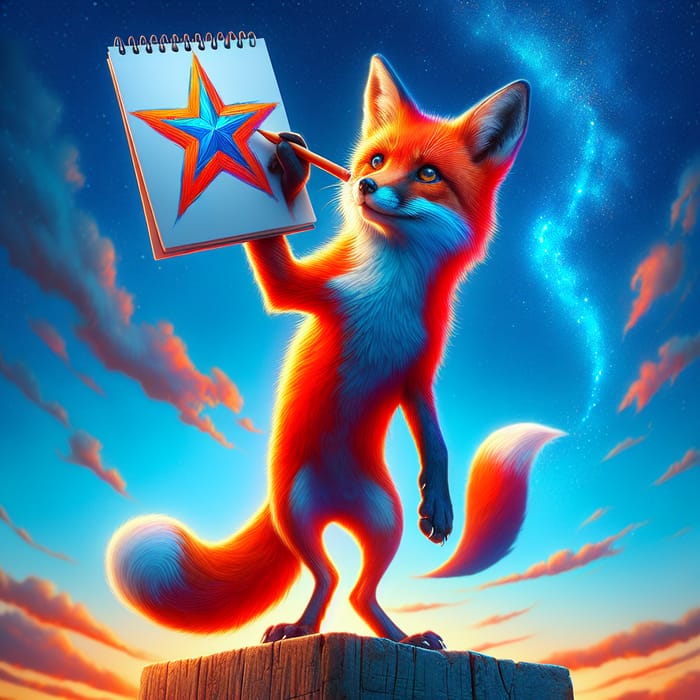 Vibrant Fox Displaying Star Artwork | Artistic Wildlife Scene