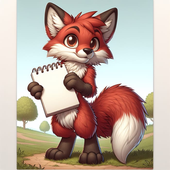 Curious Fox with Blank Notepad | Doodling Fox Image