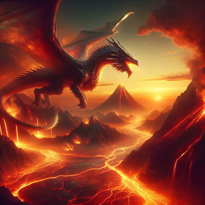 Dragon Flying Over Lava Mountains | Epic Aerial Shot