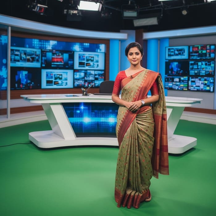 Professional Indian News Anchor in Saree Professional Indian News Anchor in Saree