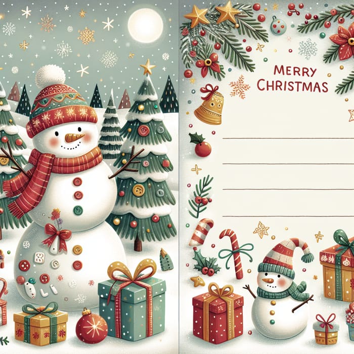 Festive Christmas Postcard with Snowmen and Gifts