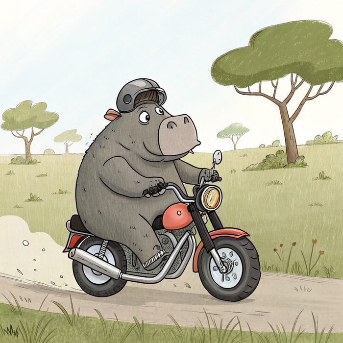 Hippo on a Motorcycle: A Fun Adventure