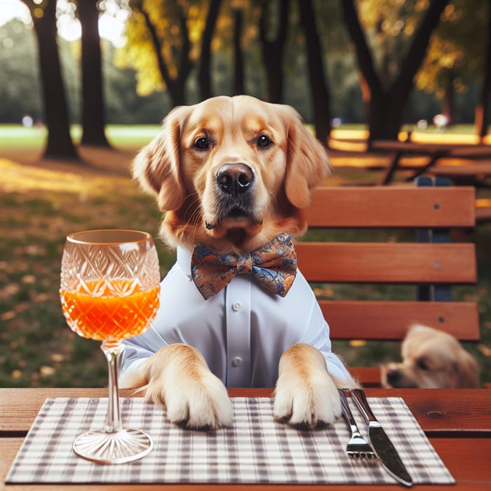 Clever Golden Retriever Enjoys Carrot Juice Picnic Clever Golden Retriever Enjoys Carrot Juice Picnic