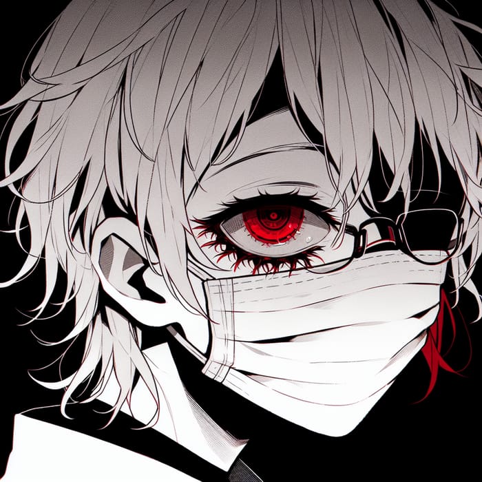 Mysterious Boy with Glasses and Red Eyes