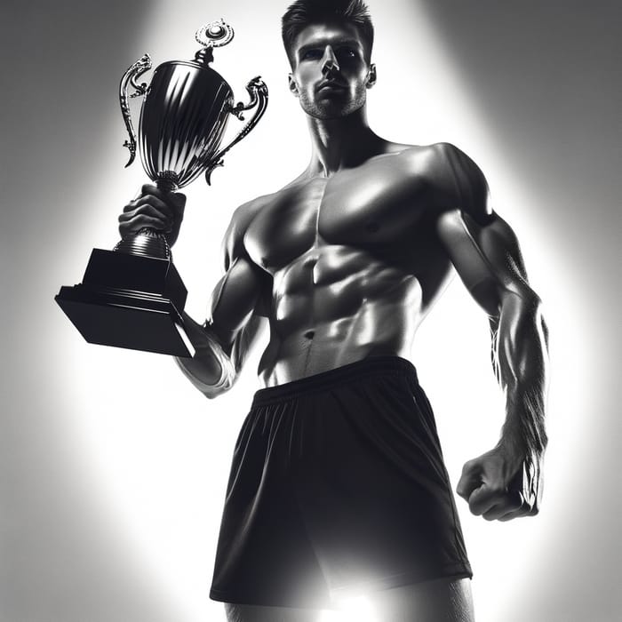 Dynamic Footballer with Trophy in High-Key Studio Setting