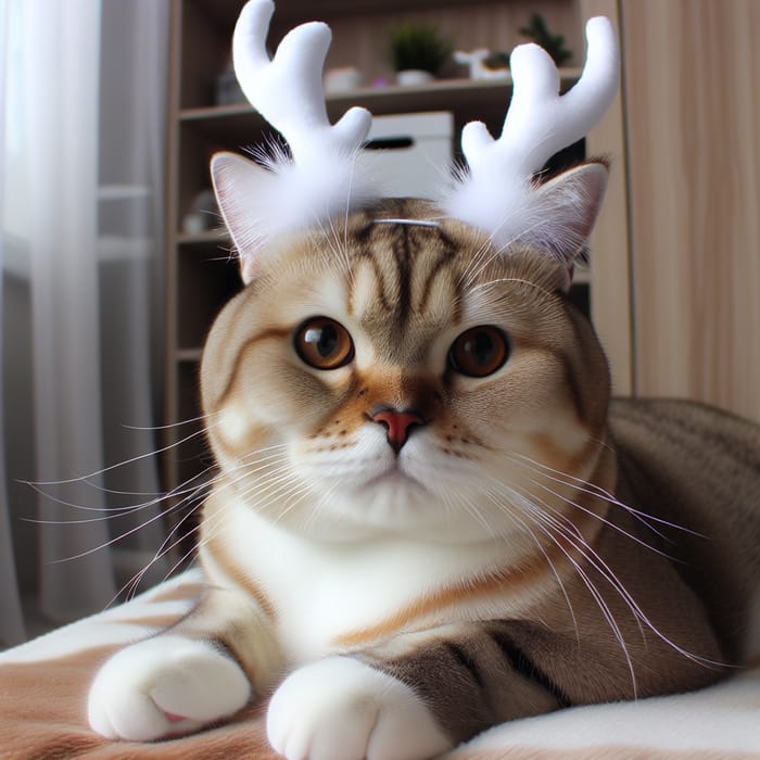 White Cat with Unique Antlers - Photos of a Feline