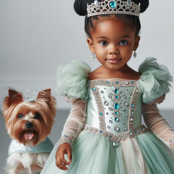 African Descent Girl in Sparkling Pastel Green Princess Dress