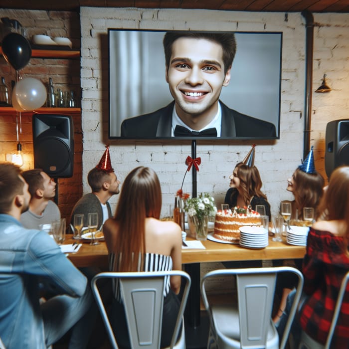 Birthday Celebration on TV Screen at Restaurant