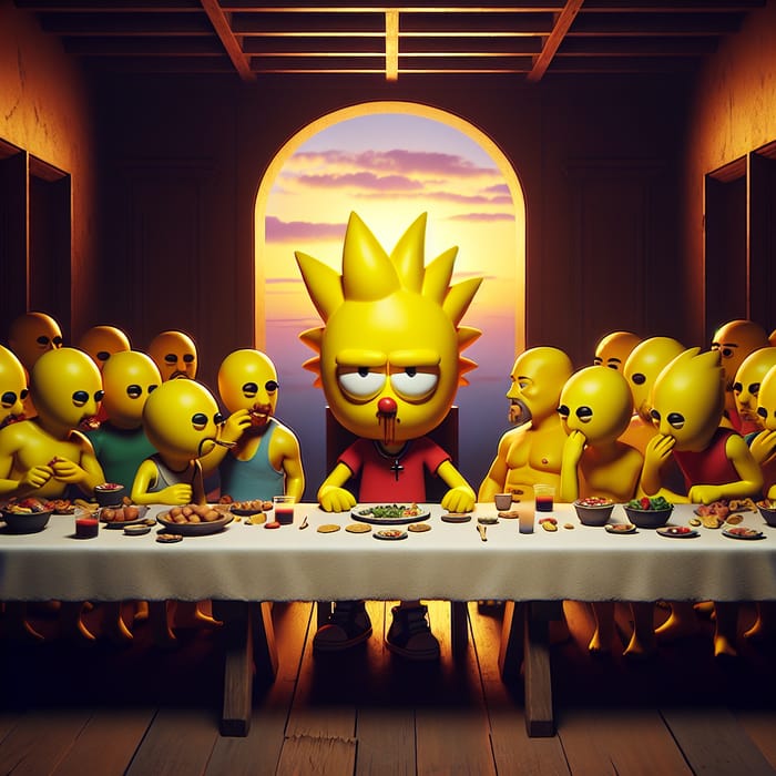 Bart Simpson Last Supper Parody Art with Unknown Characters