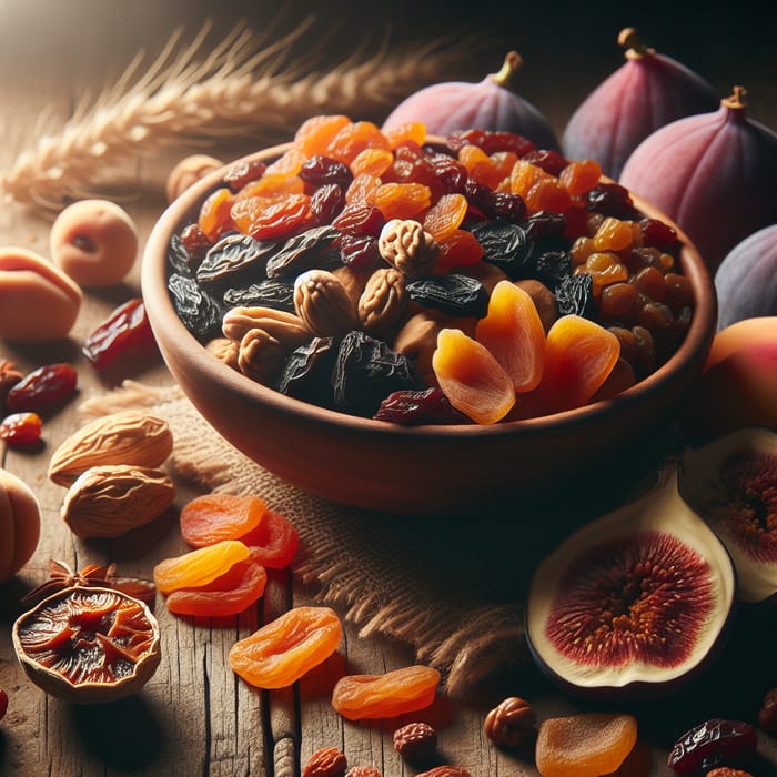 Assorted Dry Fruits on Rustic Table