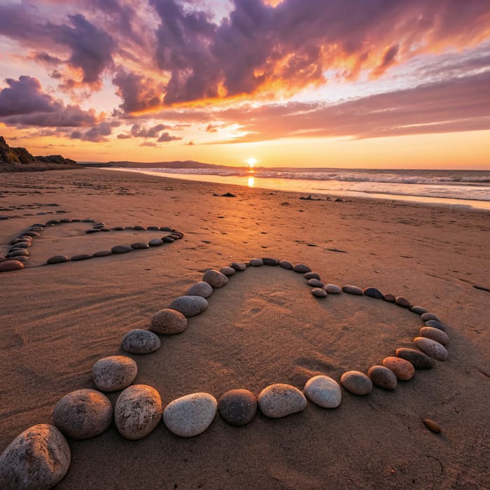 Stone Hearts in the Sunset | Serene Nature Imagery