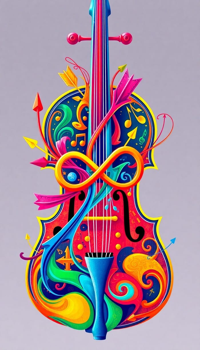 Vibrant Violin Design with Infinity and Music Elements