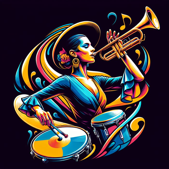 Vibrant Flamenco Dancer with Trumpet Art