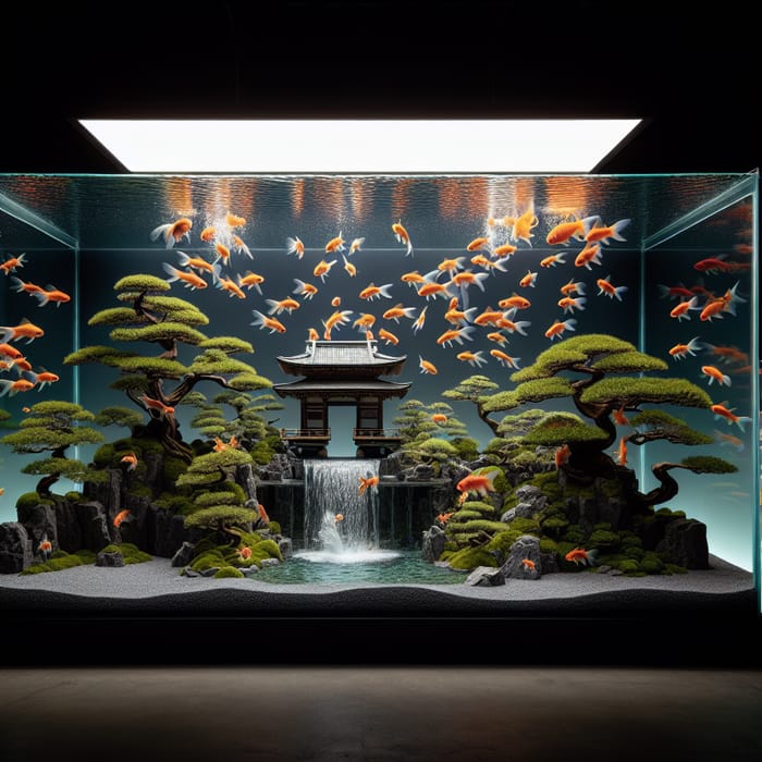 Stunning Goldfish Tank with Japanese Bonsai and Waterfall