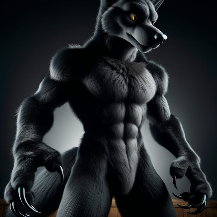 Captivating Black Fur Anthropomorphic Wolf