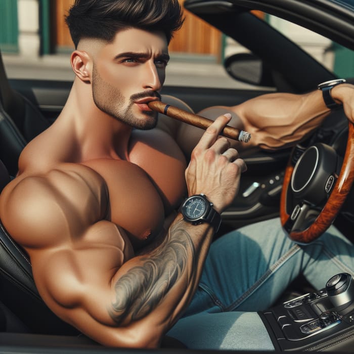 Andrew Tate Smoking Cigar in Sports Car