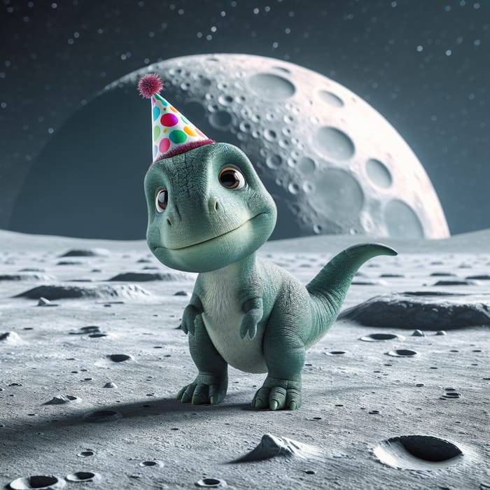 Party Dino on Moon: A Cosmic Celebration