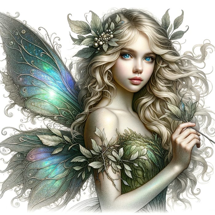 Beautiful Fairy with Long Blonde Hair and Blue Eyes - Realistic Sketch