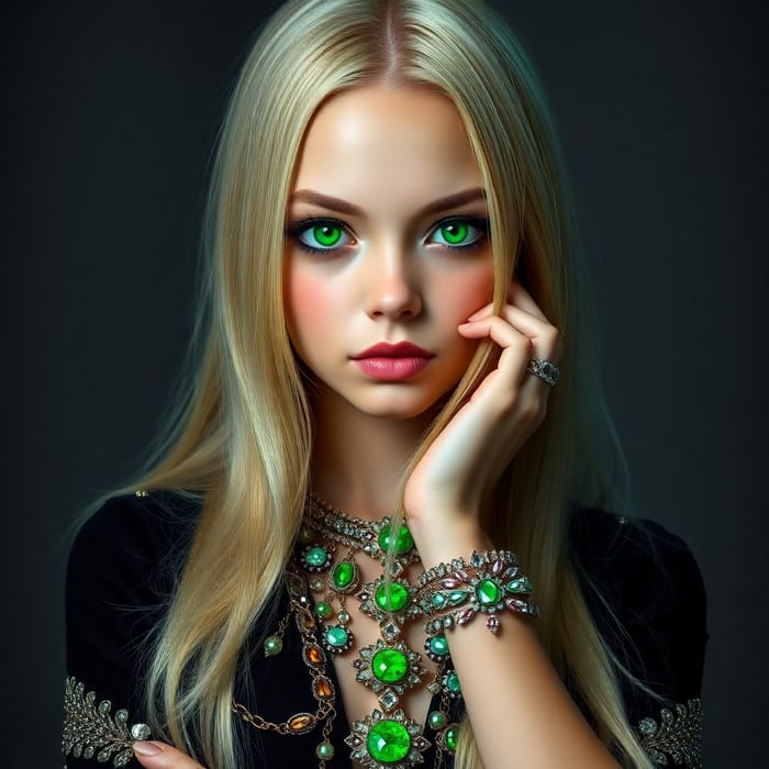 Enchanting Portrait of a Jewel-Adorned Girl