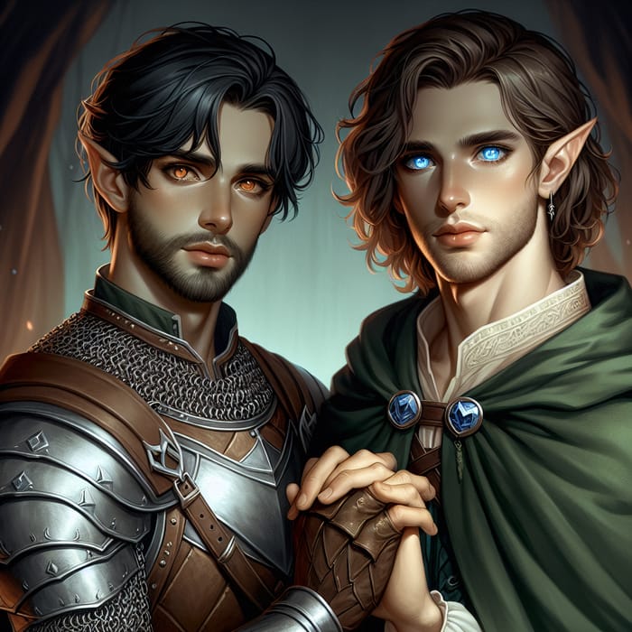 Romantic Fantasy Scene: Male Human Characters in Love