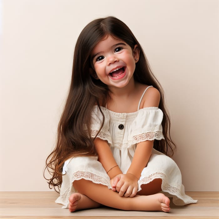 Adorable Young Girl with Long Hair and Big Eyes Laughing