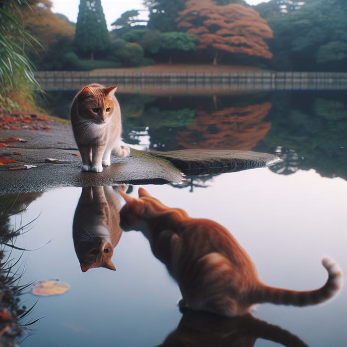 Cat by the Lake - Staring at Reflection | Beautiful Scene