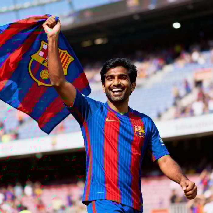Excited Barcelona Fan Shows Team Spirit
