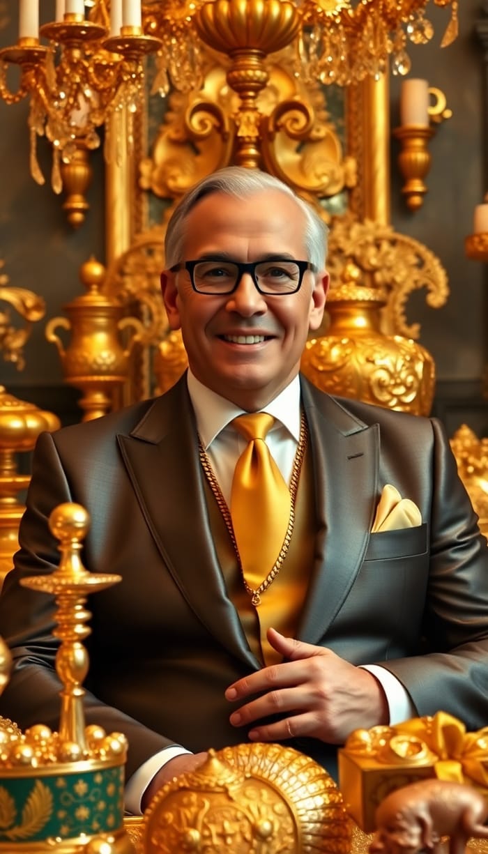 Elegant Wealth: Man in Opulent Gold Setting