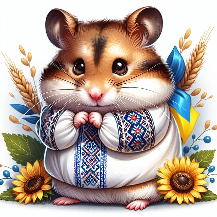 Ukrainian Hamster Illustration | Sunflower Adornment