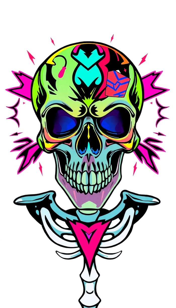 Vibrant Skeleton Art: Bold Punk-Inspired Design