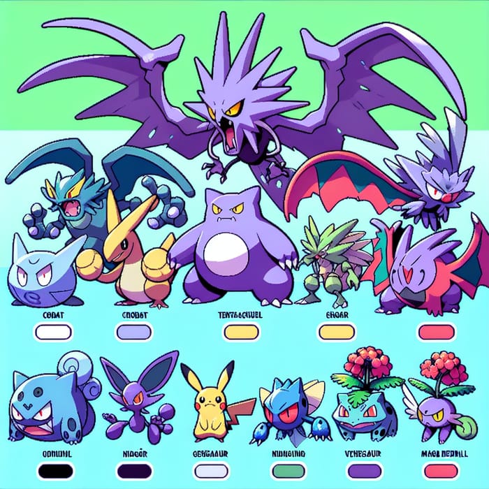 Digital Art: Pokémon Team with Crobat, Tentacruel, Gengar, Nidoking, Venusaur, Mega Beedrill