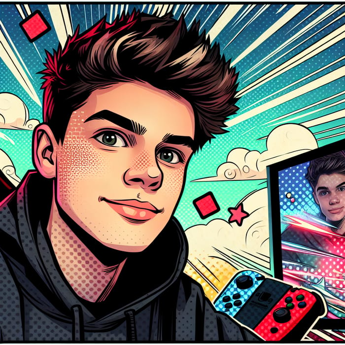 Comic Book-Style Digital Portrait of Young Boy in Gaming-Inspired Vibe