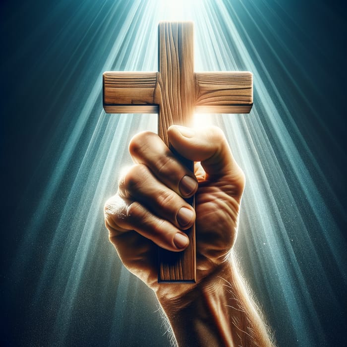 Hand Holding Cross in Celestial Light