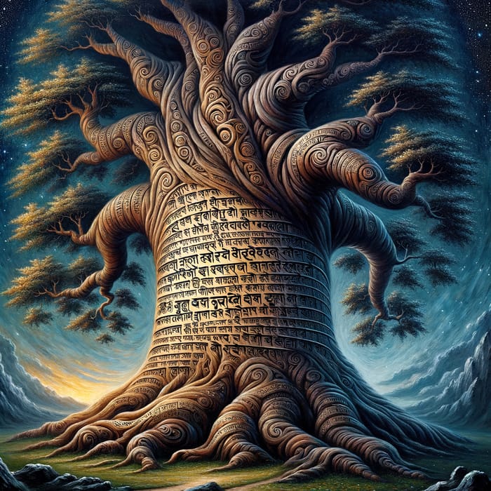 Ancient Tree with Religious Scriptures | Sacred Wisdom