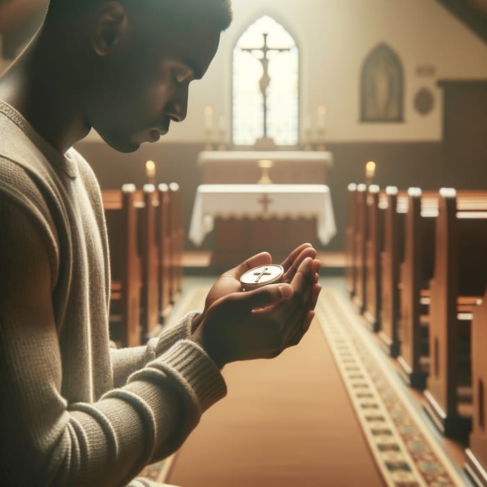 Prayerful Communion Moment in Reverent Setting