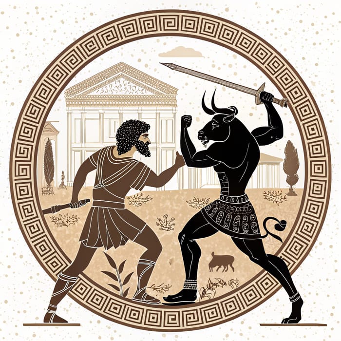 Theseus vs. Minotaur: Ancient Greek Mythology Art