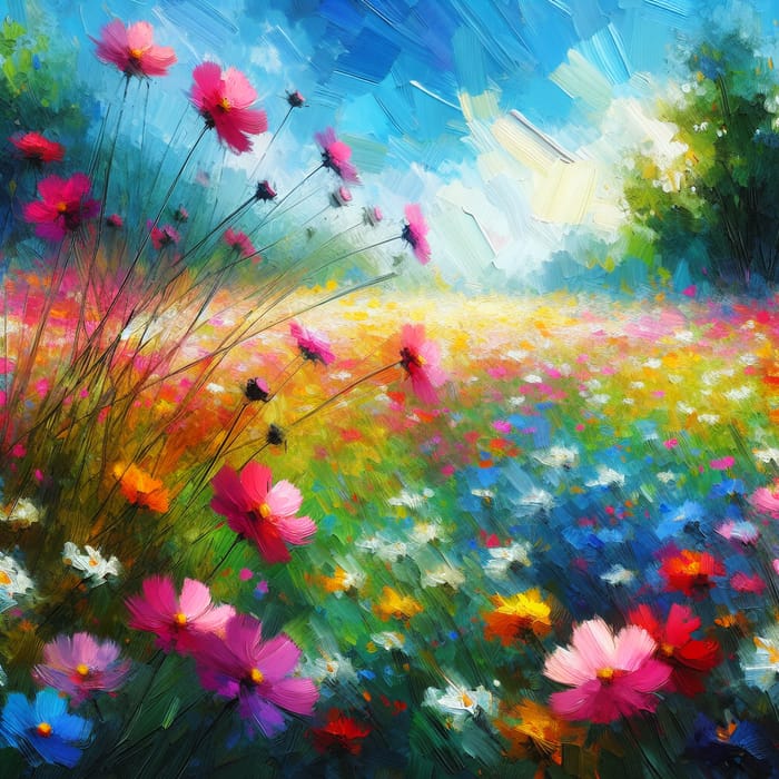 Vibrant Field of Summer Flowers Painting | Nature-Inspired Art