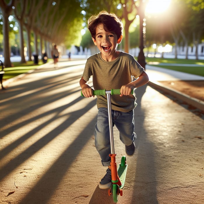 Juan Javier Riding Scooter | Young Hispanic Boy Enjoying Sunny Day in Park