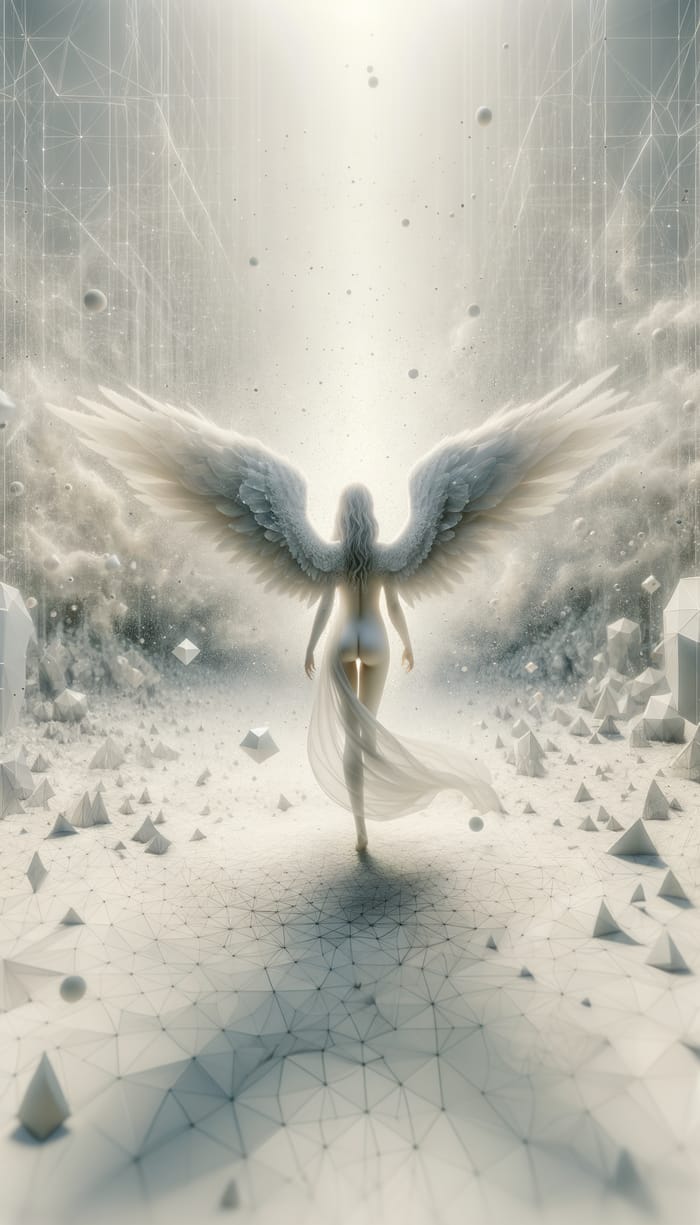 Ethereal Angel in Vast White Space - Surreal Art